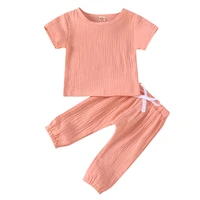 2021 summer baby clothes for 0 3 years old kids boys girls children clothing set cotton linen candy color t shirtpants suit