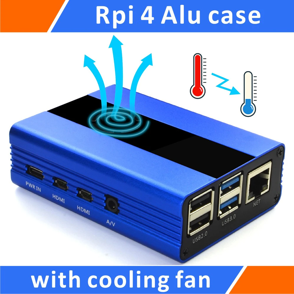 Чехол из алюминиевого сплава с охлаждающим вентилятором для Raspberry Pi 4 Model B |