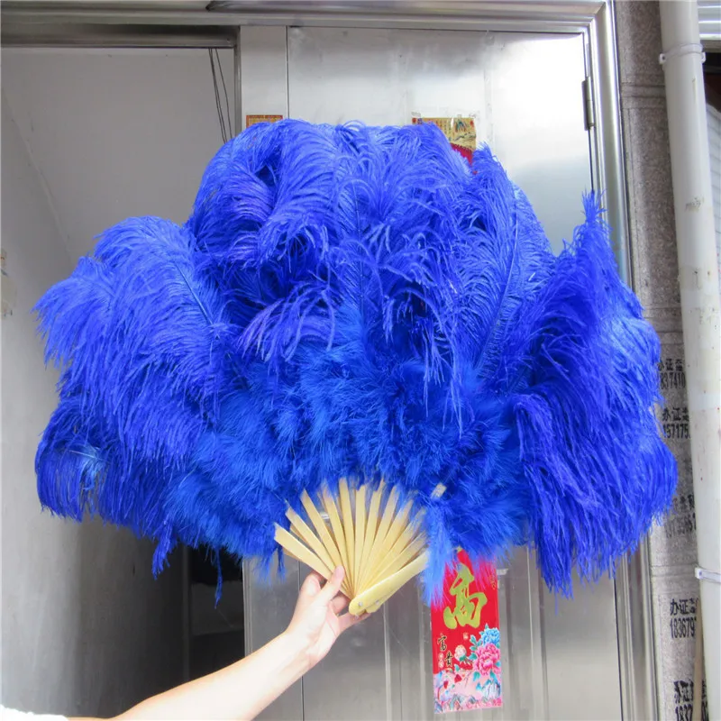 

13 Bones High Quality Beautiful Sapphire Ostrich Feather Fan Halloween Party Ornament Decor Necessary Feathers Fan