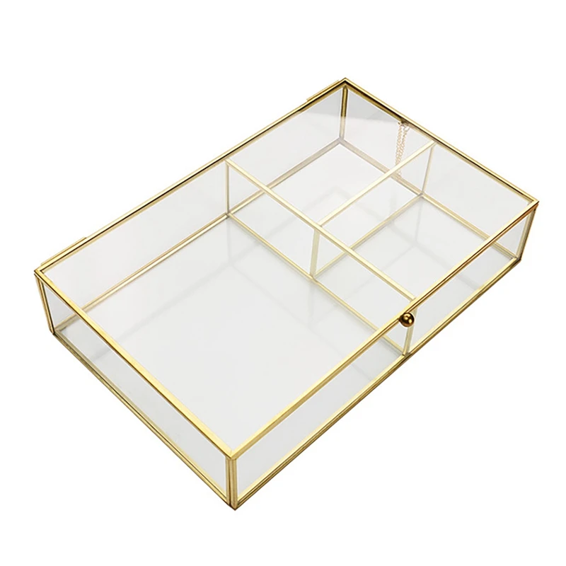 

Transparent Glass Jewelry Box Jewelry Organizer Holder Tabletop Containe Makeup Organizer Dust-Proof Storage Box