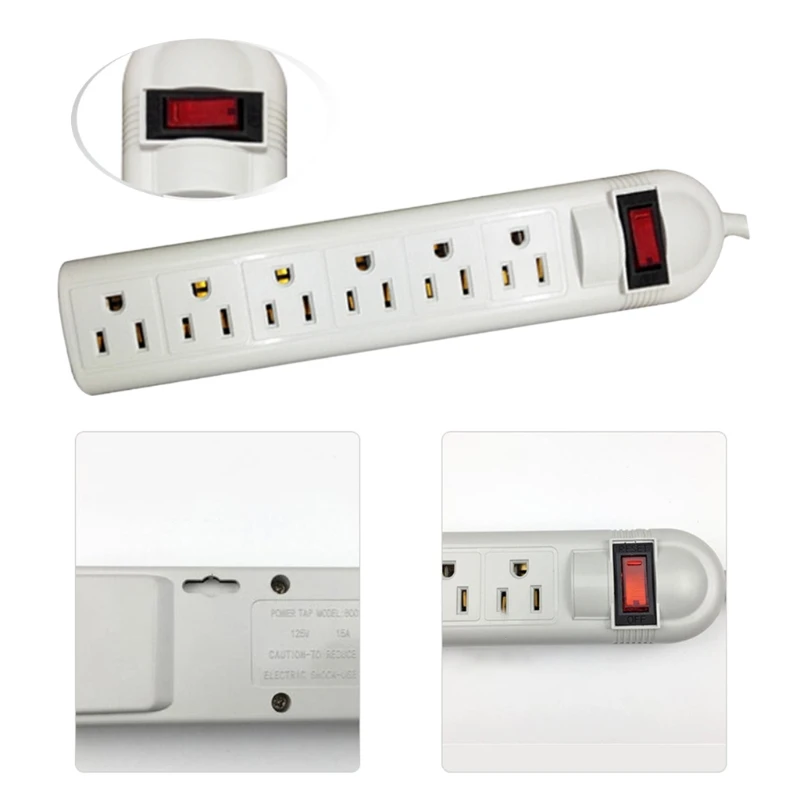 

US Plug 6 Socket Surge Protector Wall-mounted 14AWG Horizontal Power Strip