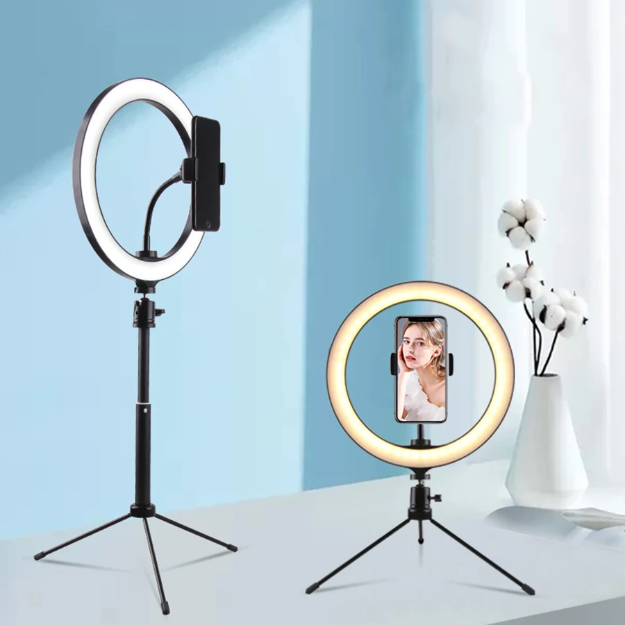 

MAMEN Dimmable LED Selfie Ring Light with Tripod USB Selfie Light Ring Lamp Photography RingLight with Stand for Makeup Youtube