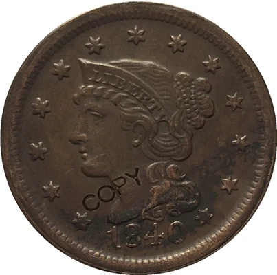 1840 Large Date США 1839-1857 Заплетенные волосы большой цент копии монет - Цвет: 1840 Large Date