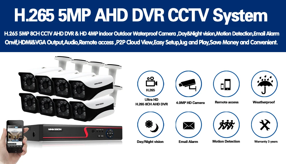 4mp HD CCTV система 8CH AHD DVR комплект 8 шт. 4.0mp 2560*1440 6* массив светодиодов камера безопасности наружный комплект видеонаблюдения легкий дистанционный просмотр