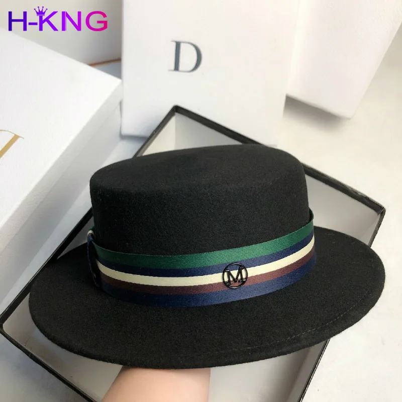 

About Joker Wool Hat Sir Women in Europe and the British Fashion Hat Socialite Party Tide Solid Color Flat Top Hat Noble Hat