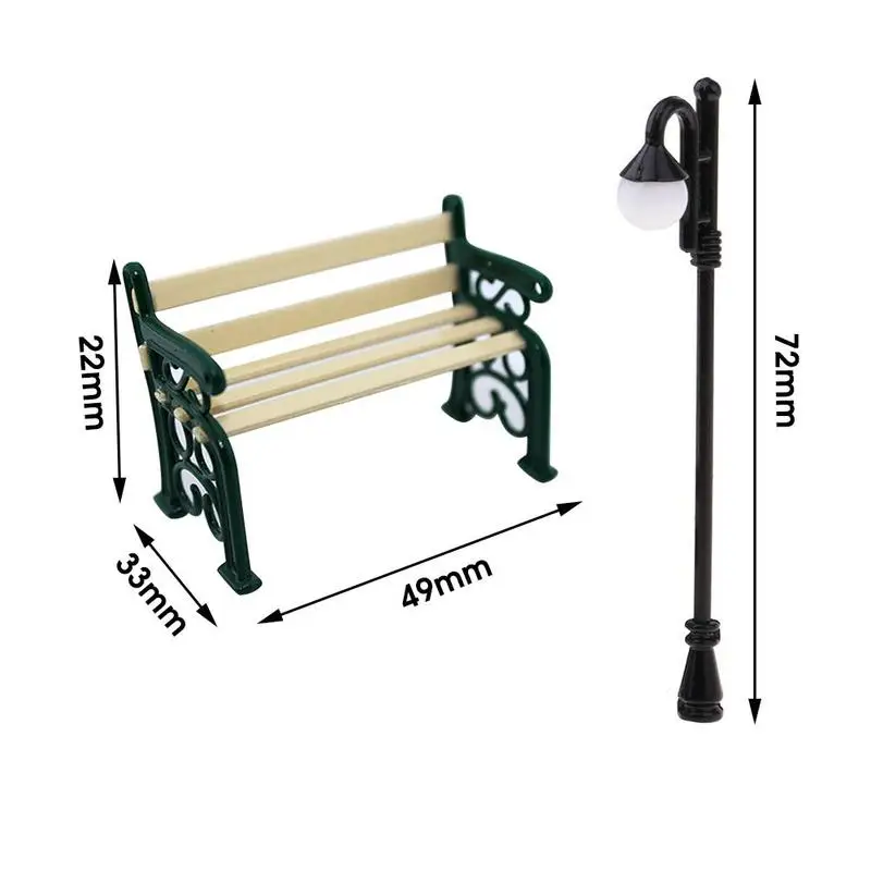 

1/12 Doll House Mini Park Chair Bench Street Lamp Garden Furniture Miniature Model Decoration Toy Doll House Accessories