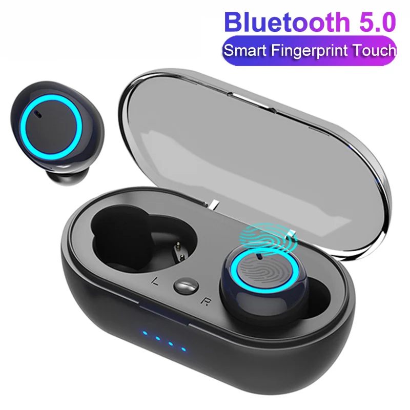 Черный D10 TWS отпечатков пальцев сенсорные Bluetooth Наушники Hi-Fi стерео беспроводные наушники с шумоподавлением игровые гарнитуры с микрофонами - Цвет: Черный