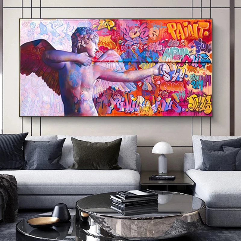 

Goddess of Love Cupid Vaporwave Sculpture Posters Graffiti Art Canvas Paintings Prints Ancient Greece Pictures for Living Room