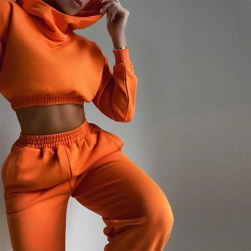 

2021 Autumn Winter Chic Women Casual Solid Tracksuit Long Sleeve Outfit Hoodies Trouser Sport Streetwear 2 Piece Pant Set Female
