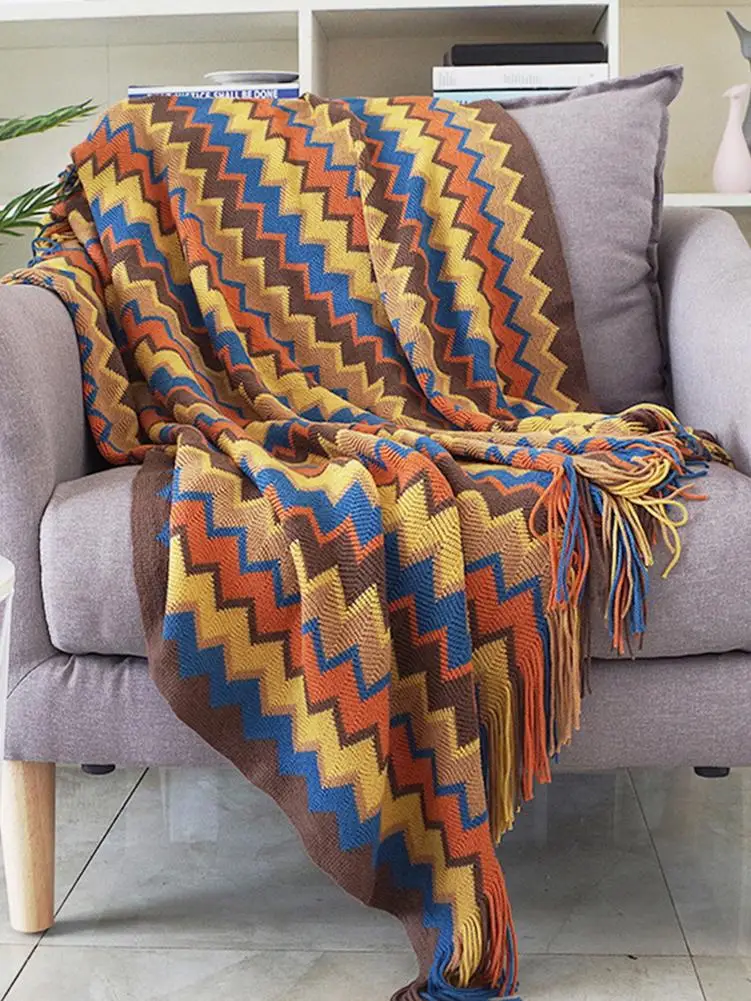

Bohemian Style Multi-functional Knit Blanket Retro Celebrity Style Tassel Blanket Towel Double Sofa Towel Full Sofa Cover Bed