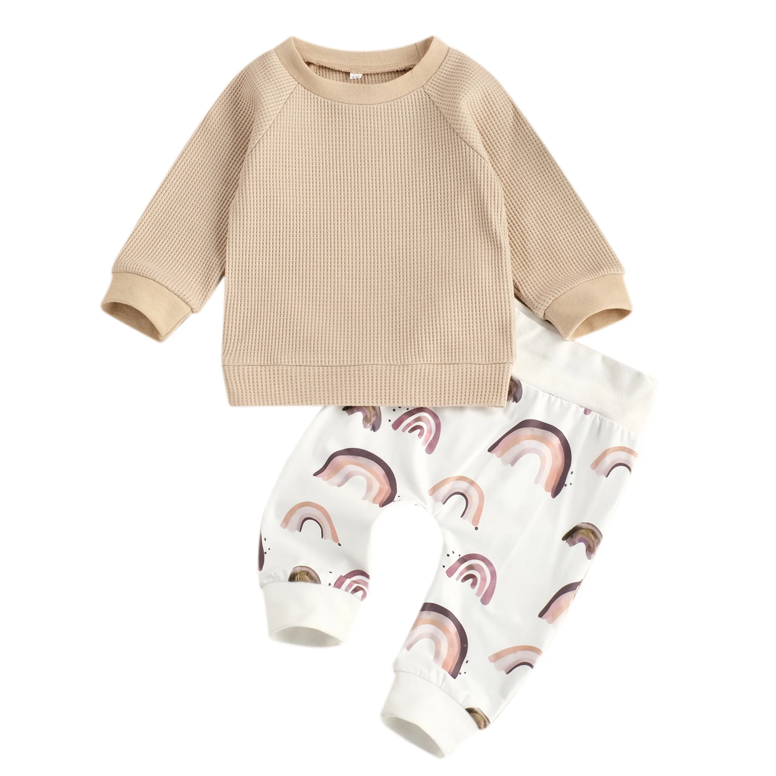 

Toddler Baby Girls Clothes Fall Winter Clothing Long Sleeve Pullover Sweatshirt Tops and Rainbow Print Pants 2PCS Trakcuits Sets