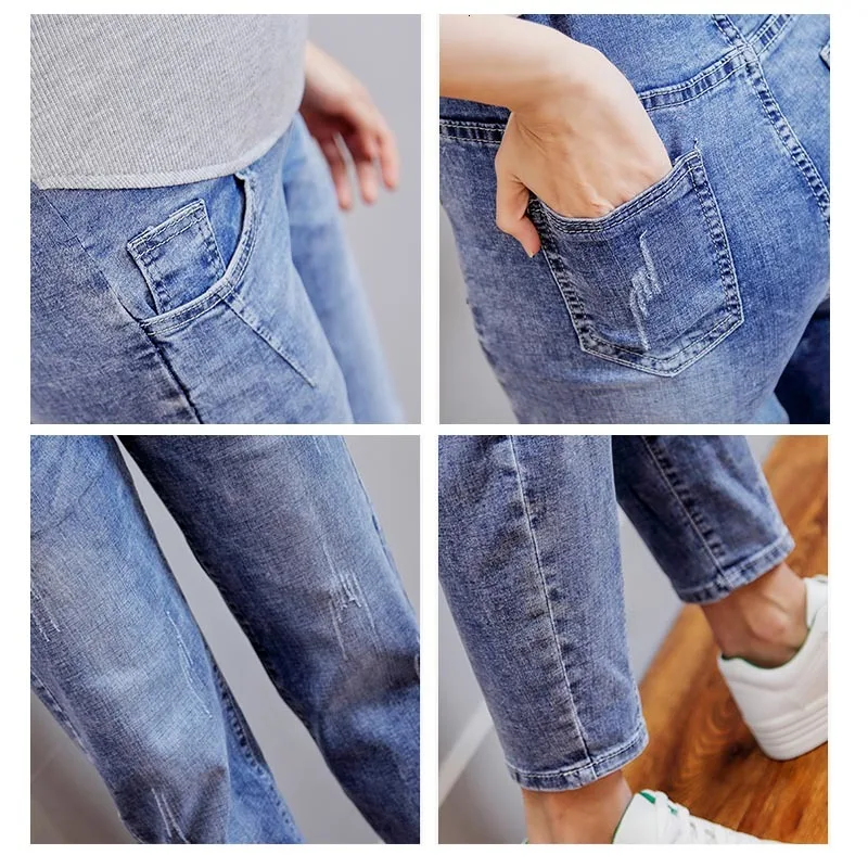 Беременных стираный деним джинсы для беременных женщин Одежда талии живота