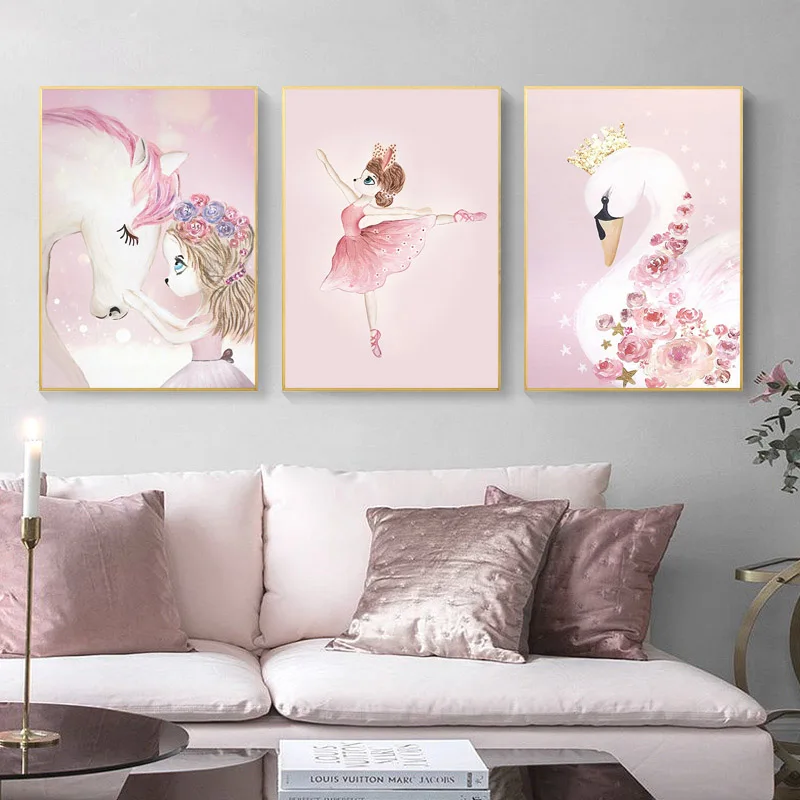 Настенная картина с изображением единорога принцессы лебедя мультфильма