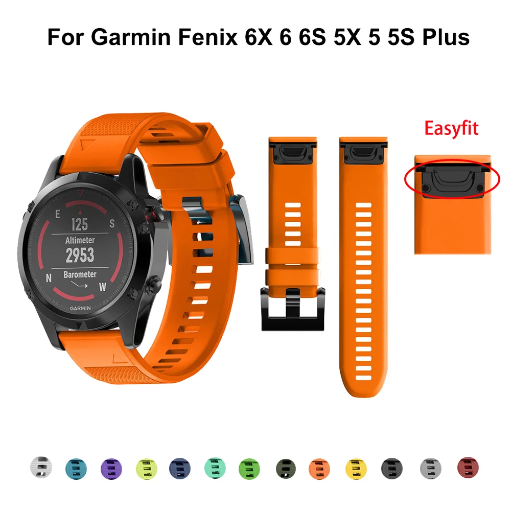 26/22/20 мм ремешок для наручных часов Garmin Fenix 6 6S 6X Pro 5 5X 5S плюс 3HR 935 силиконовой лентой