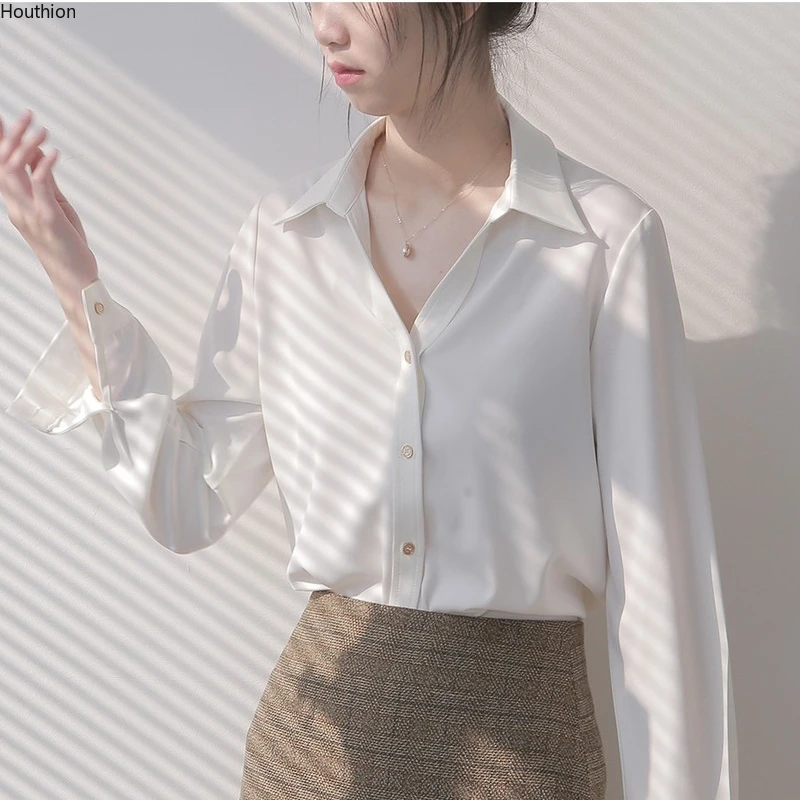 

Chiffon Women's Blouse Long Sleeve Solid Shirt Fashion Casual New Top Korean Button Loose Breasted Summer Clothing Houthion