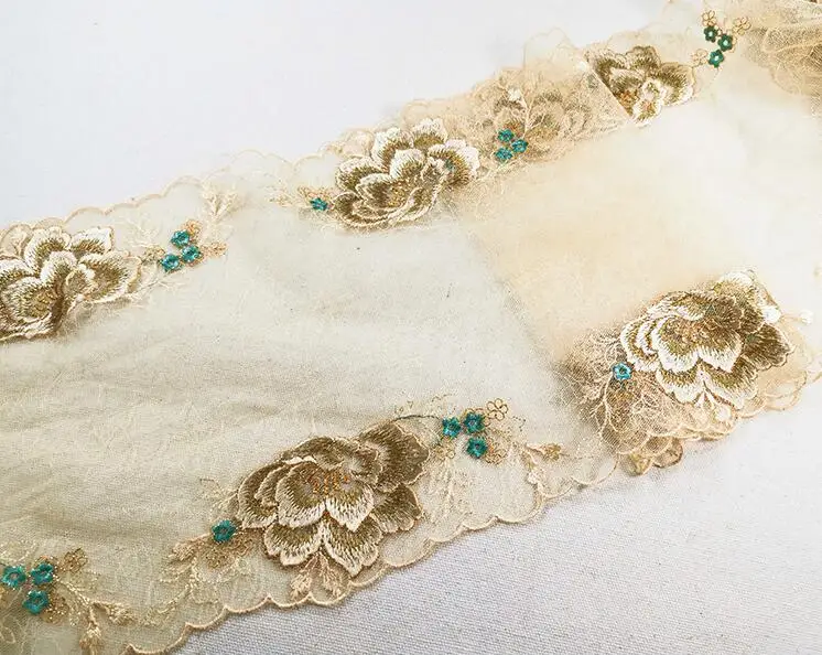 1 м/лот цвета шампанского золото Двусторонние Кружева отделка сетевая кружевная