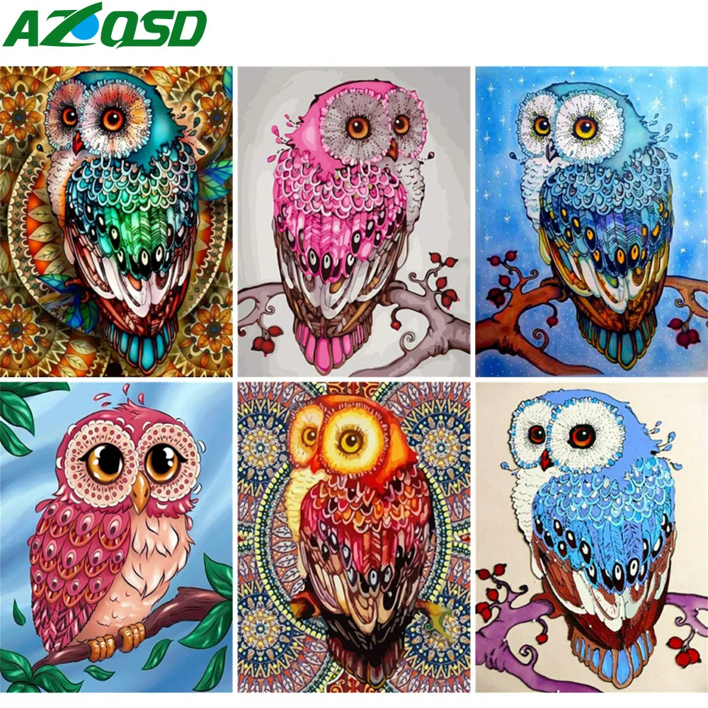 AZQSD камни в форме ромба/круглый алмазов картина Сова Бриллиантовая вышивка с