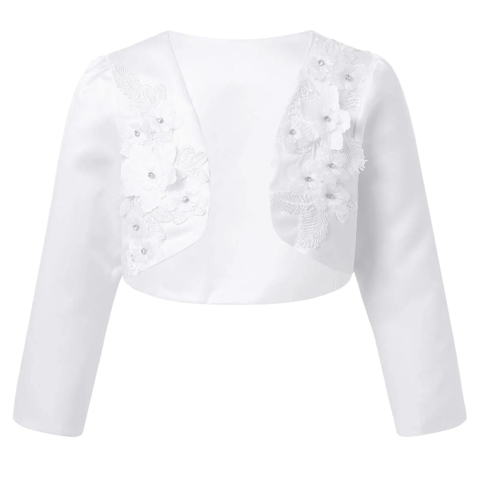 

Kids Girls Tops Coat Long Sleeve Embroidered Flowers Cropped Jacket Poncho Capelet Wrap for Weeding Princess Party Dress