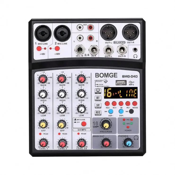 

Mini 4 Channel USB Audio Mixer Console Stereo Recording 48V Phantom Power 16 Echo Delay DSP Processor