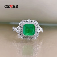 oevas 100 925 sterling silver 77mm emerald high carbon diamond rings for women sparkling wedding party fine jewelry wholesale