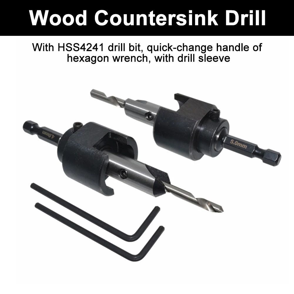 

2pcs Woodworking Carbon Steel Home With Wrench Accessories Easy Use Low Friction Wood Countersink Drill Adjustable Tool Durable