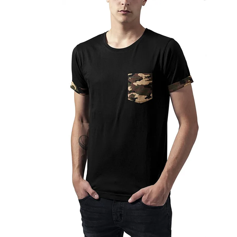 

Мужская повседневная спортивная футболка, тонкая камуфляжная футболка контрастных цветов с карманами и рукавами, Мужская одежда, модная од...
