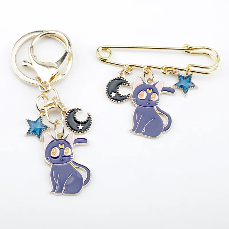 Брошь из металлического сплава с эмалью модная булавка черной кошкой луной белым