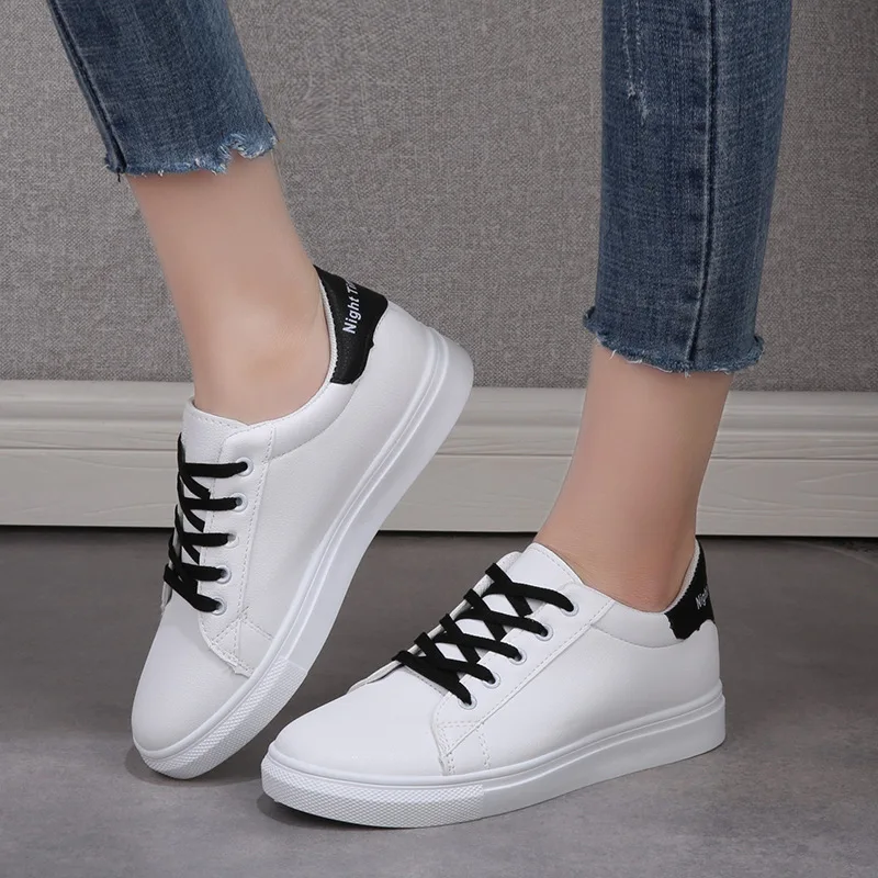 

Кроссовки женские на платформе, Повседневные Дышащие, на шнуровке, плоская подошва, модная весенняя обувь, белые