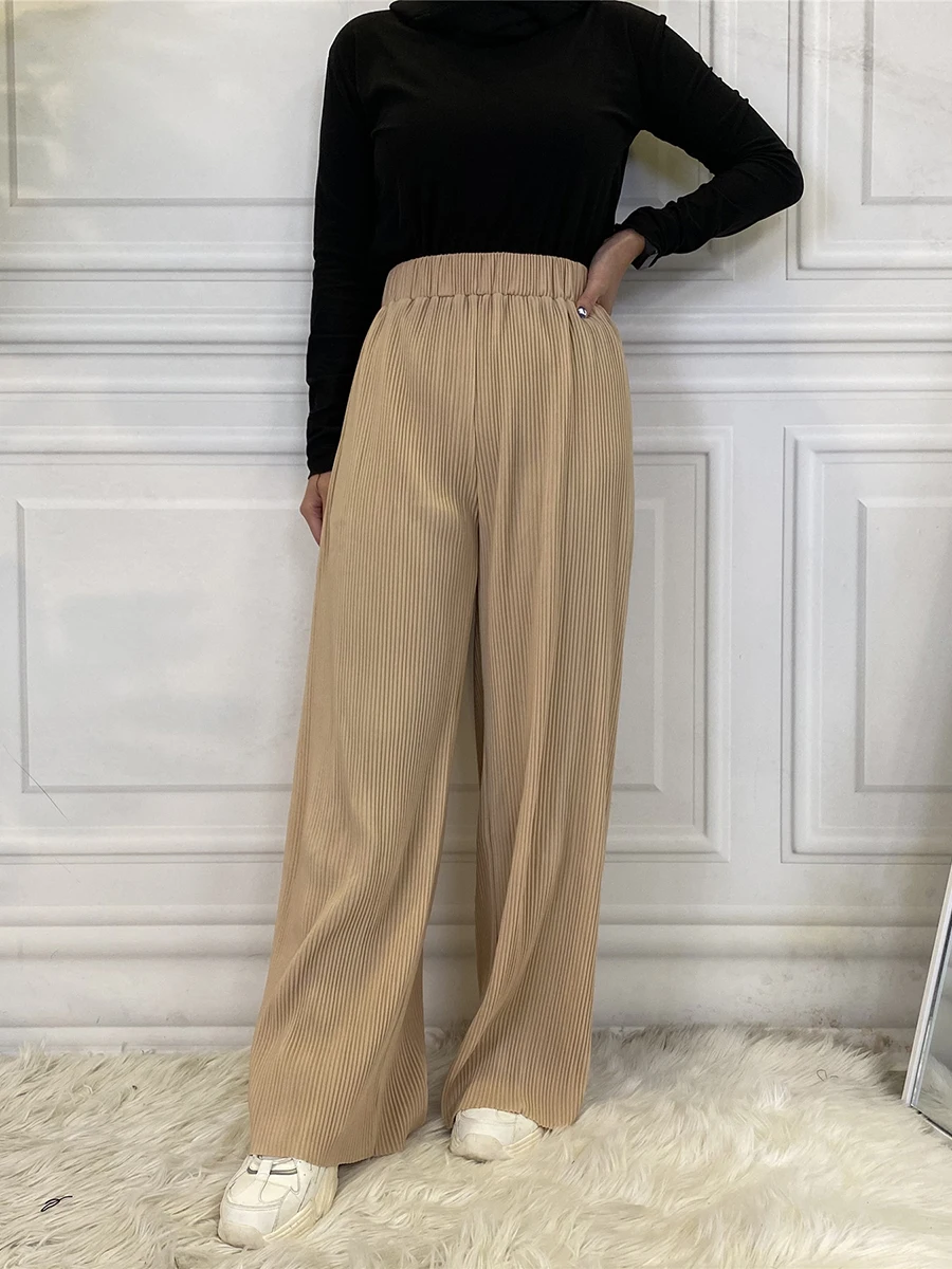 1909#Middle East Casual Ropa Mujer Pleated Wide Leg Musulman Women Maxi Pants - CHAOMENG MUSLIM SHOP