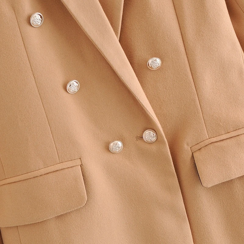 

YOSIBCD Women 2021 Fashion Double Breasted Woolen Coat Vintage Long Sleeve Back Vent Female Outerwear Chic Overcoat