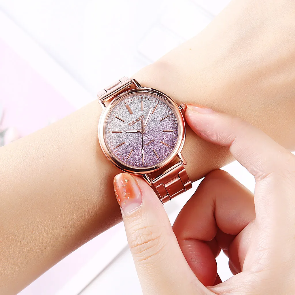 

2021 NEW Watchs YOLAKO Fashion Simple Temperament Gradient Dial Stainless Steel Strap Ladies Quartz Watch Beautiful gift