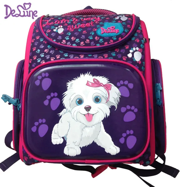 3-129purple Delune Девочки мультфильм школьные сумки детские брендовые ортопедические рюкзаки От 5 до 9 лет детей 3D Медведь школьная сумка для мальчика рюкзак - Цвет: 3-129purple
