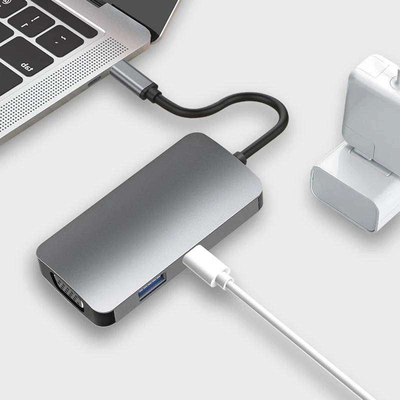 

5 in 1 USB C Hub Type C To VGA 4K 1080P HDMI Adapter Multi Ports PD USB3.0 Docking Station for Laptop Pro