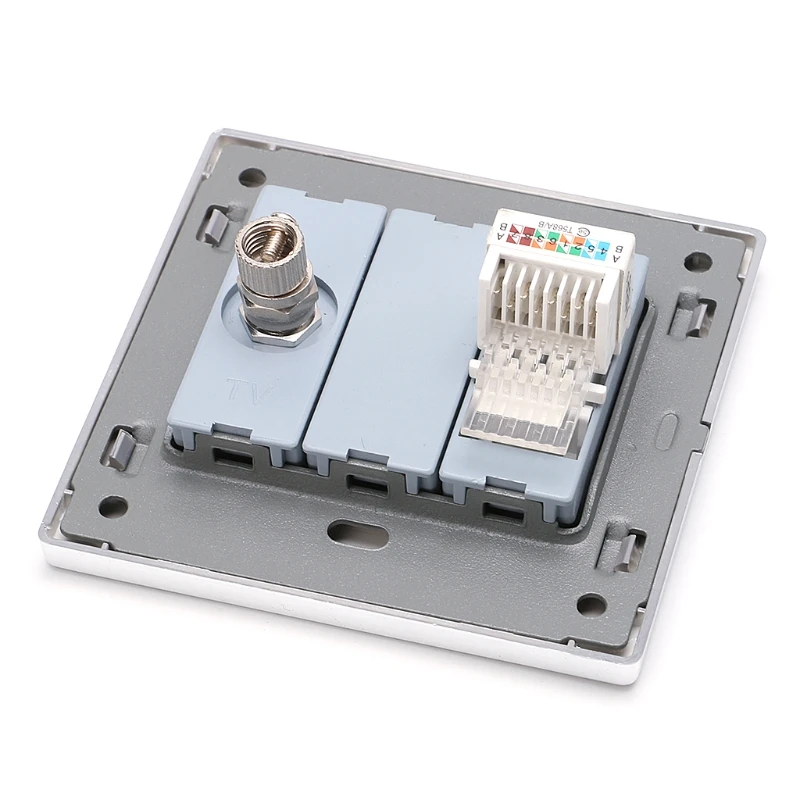 Настенная розетка RJ45 с ТВ из нержавеющей стали Матовая серебристая панель для