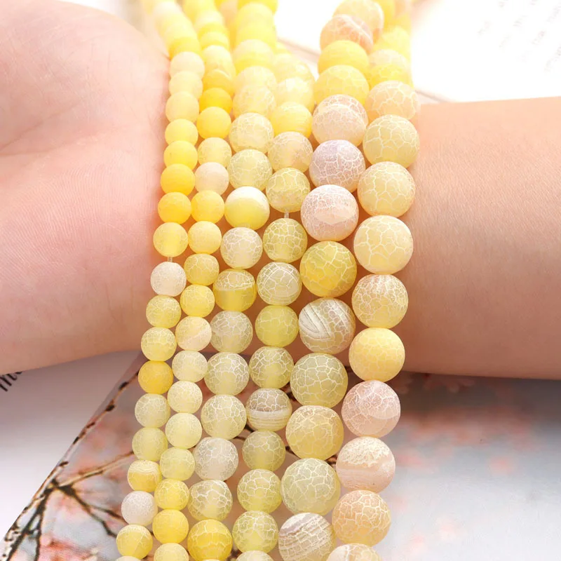 

Natural Stone Beads Frosted Weathered Agate Loose Beads Yellow Cracked Round Beads Handmade Beaded DIY Jewelry Accessories