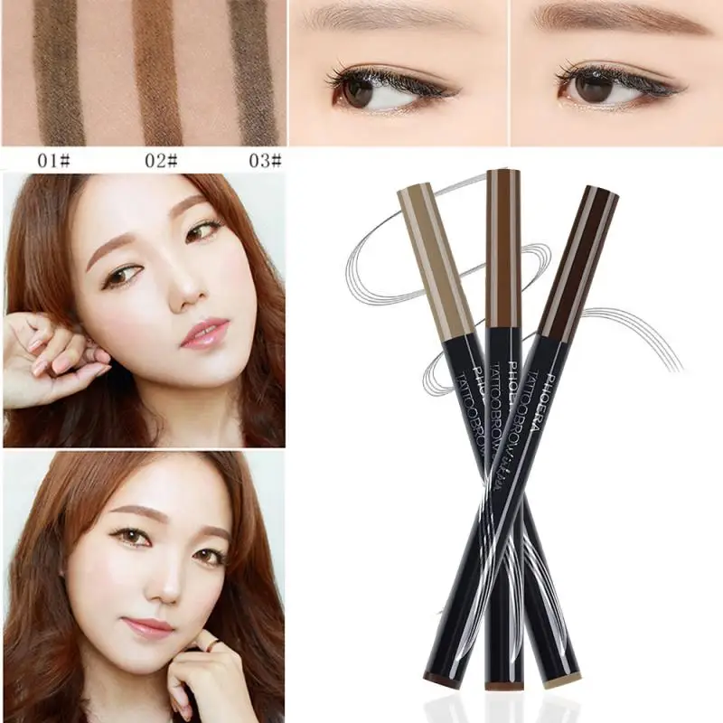 Двухсторонний карандаш для бровей PHOERA Водостойкий татуажа с вилкой и кисточкой