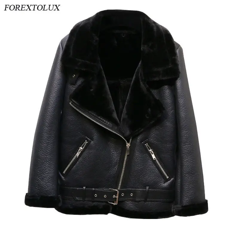 Женская Шуба из искусственной кожи с вельветовой подкладкой ремнем-авиатором