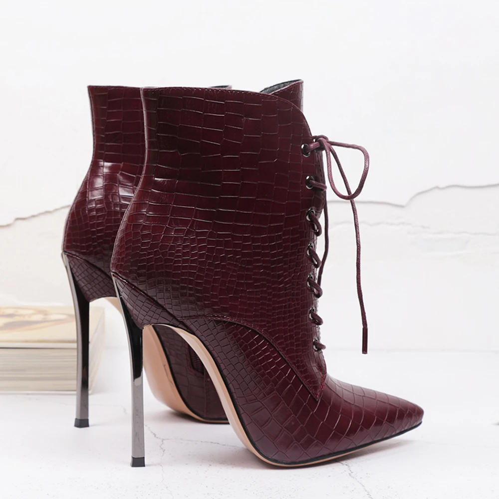 

Women's Pointed Toe Sexy High Heel Lace Up Ankle Booties Zipper Stiletto Boots Thin High Heels Party Shoes Dress Big size Black