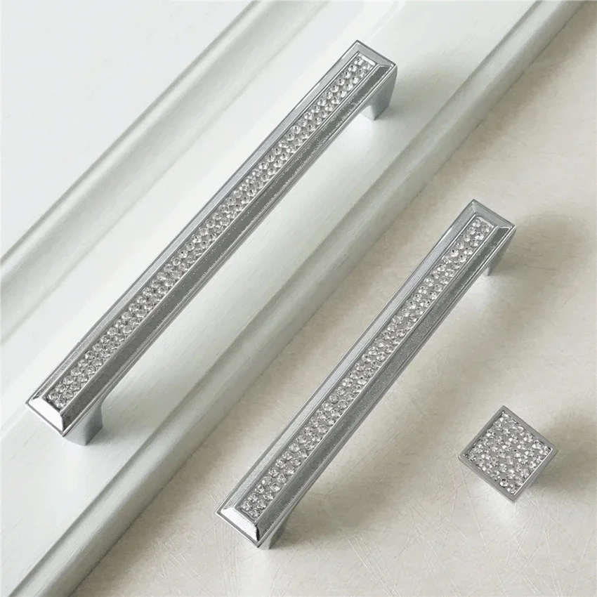 

5'' 6.3'' 7.55'' Silver Gold Dresser Pull Glass Rhinestone Crystal Drawer Pulls Handle Knob Kitchen Cabinet Door Handles Knobs