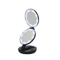 mini portable round hd makeup mirror led light bump folding beauty cosmetic tool travel mobile power bank usb chargeable