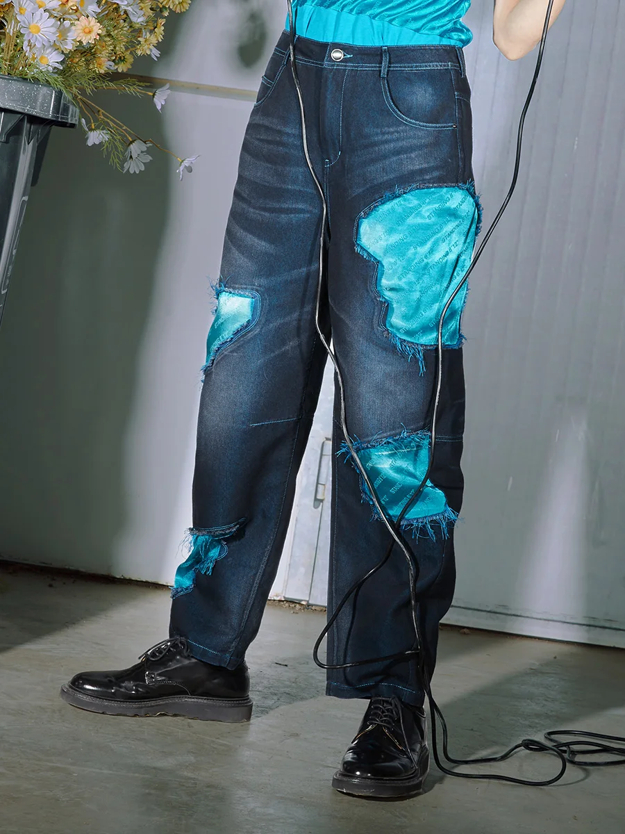 

IRINACH392 Spring Summer 2021 Original Design New Arrivals Jacquard Satin Patchwork Jeans Women
