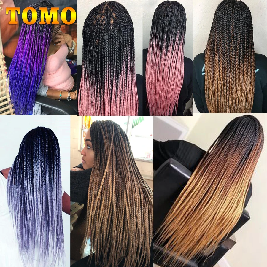 Tomo Омбре Box косы вязаные крючком волосы 24 дюйма красочные синтетические Zizi