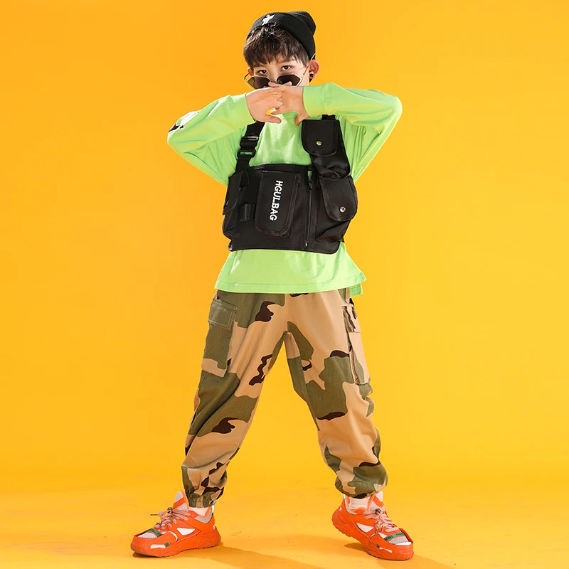 Камуфляжный костюм для танцев в стиле хип-хоп свободная куртка и штаны мальчиков