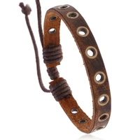 source jewelry wholesale retro brown steam eye cowhide bracelet mens woven leather jewelry