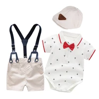 newborn baby boy outfits clothes bow tie one birthday party handsome infant cotton printed jumpsuit shorts belt kids clothing