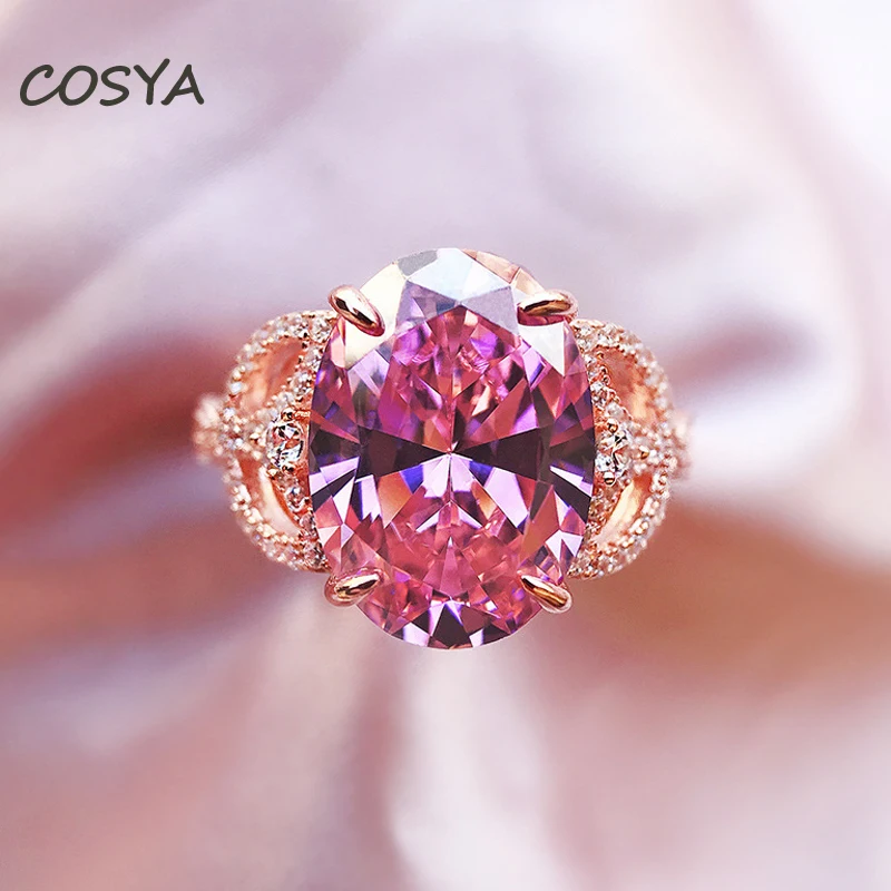 

COSYA 100% Серебро 925 пробы розовый Овальный 10*14 мм Высокоуглеродистый бриллиант 10 карат Круглый заостренный вырез обручальное кольцо женское и...