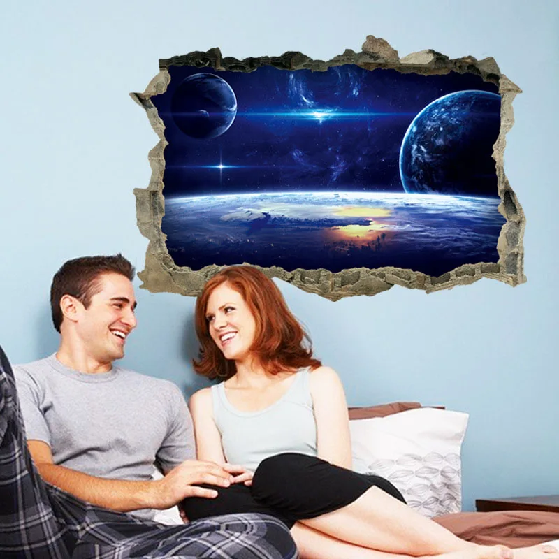 

3D Window Outer Space Galaxy Planet Wall Sticker for Kids Children Rooms Decal Home Decor Gift naklejki ścienne наклейки на авто