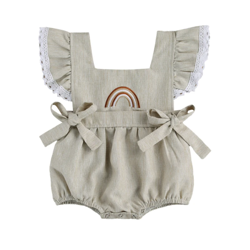 Комбинезон для девочек с радужной вышивкой Летний комбинезон без рукавов