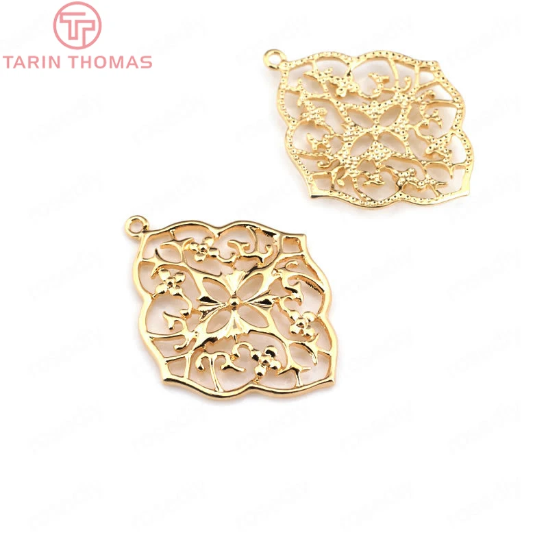 Латунные призматические подвески в виде цветка 24 кар 33 х26 мм 6 шт.|Подвески| |