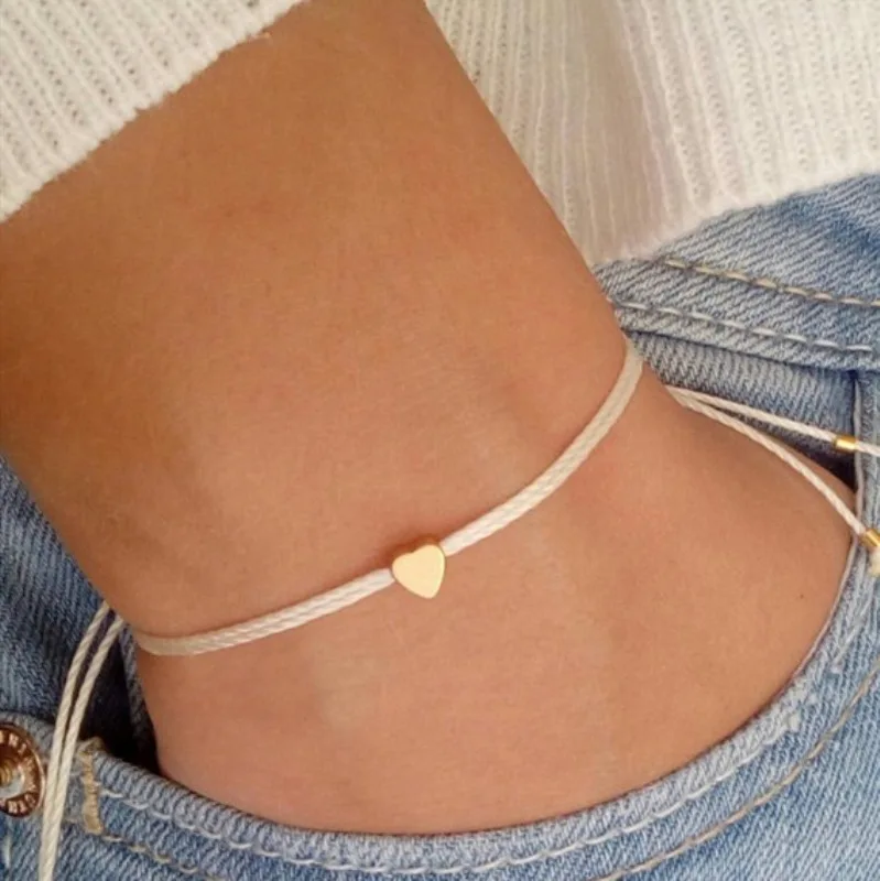 

Bohemian Handmade Rope Chain Women's Bracelet Gold Heart Shaped Pendant Adjustable Bracelet Elegant Girl Fashion Jewelry Gift